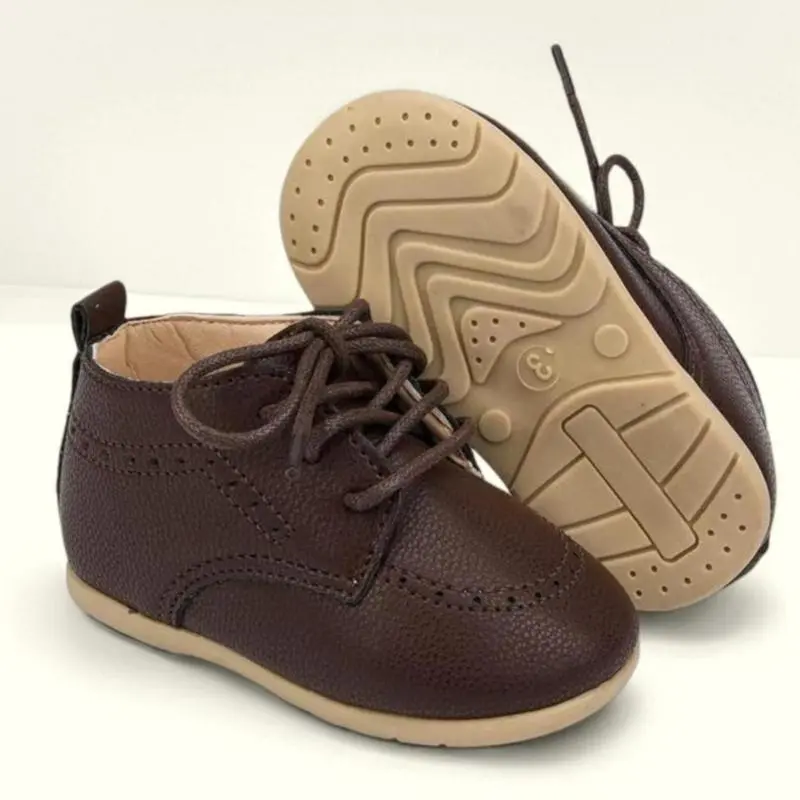 L-A4 Timeless Infant Leather Loafers - Classic Brogue Oxford Soft Soled Walking Shoes for Babies, Kids Shoes for First Steps, Comfortable Flat Crib Footwear, Soft Soled Shoes