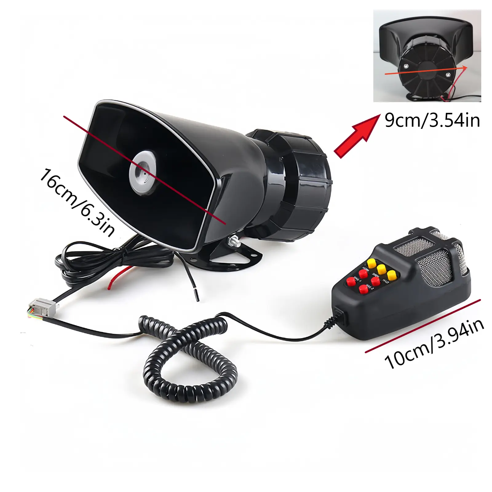 12V Square-Mouth Horn, 100W Public Address Speaker for Vehicles, 7 Adjustable Modes | Outdoor Installation for Deterrence of Intruders and Wildlife (90% Vehicle Compatibility)