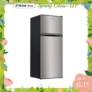 Upstreman mini fridges 4.0 Cu.Ft with Freezer Double Door Adjustable Thermostat Large Capacity Stainless Steel Energy Efficient Quiet Operation