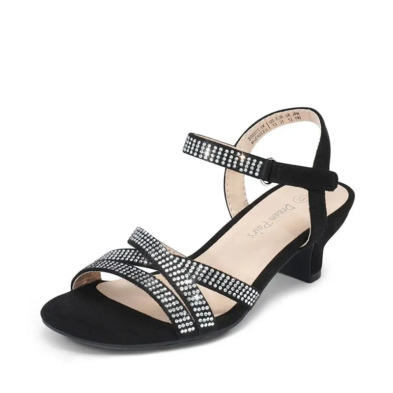 DREAM PAIRS Girls' Rhinestone-Accent Low-Heel Strap Sandals - Fashionable, Trending, Fancy Kids' Fashion Footwear, Fashionable Sandals, Trending Sandals
