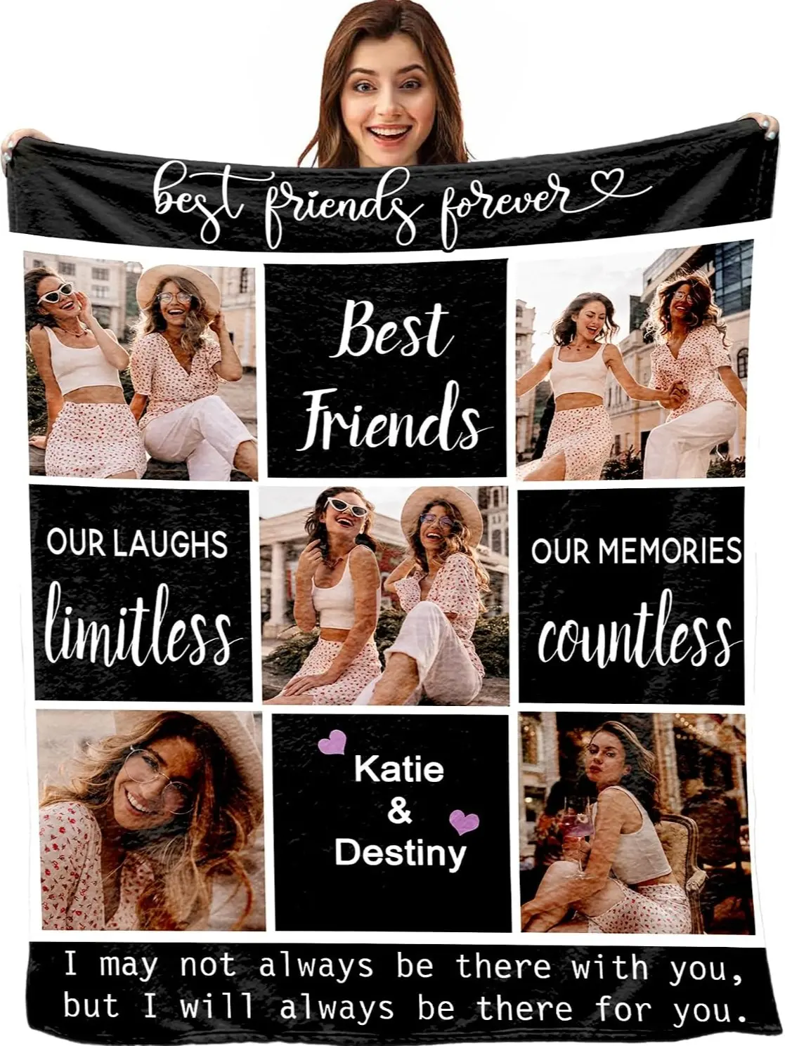 Crystal Spring Sunrise: Click "Shop Chat," send photos, and customize a photo blanket with text—a personalized photo flannel blanket—The perfect gift for your bestie, sisters, bros, or friends.