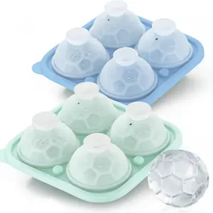 Large Silicone Round Ice Cube Tray with Lid - 4-Cavity Soccer Ball Shaped Sphere Mold for Whiskey, Cocktail, Wax Melt (Home & Party Gift Supplies)