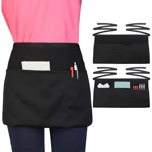 Server Waitress  Apron - Half Apron with 3 Pockets,2 Pack Black Short Aprons for Servers,Waiter Apron