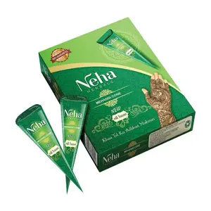 Neha Natural Henna Mehandi 4 Cones - 100% All-Natural Chemical-Free Henna Paste for Temporary Tattoos and Body Art - 25g Each - Easy to Apply - Long-Lasting Dark Maroon Color