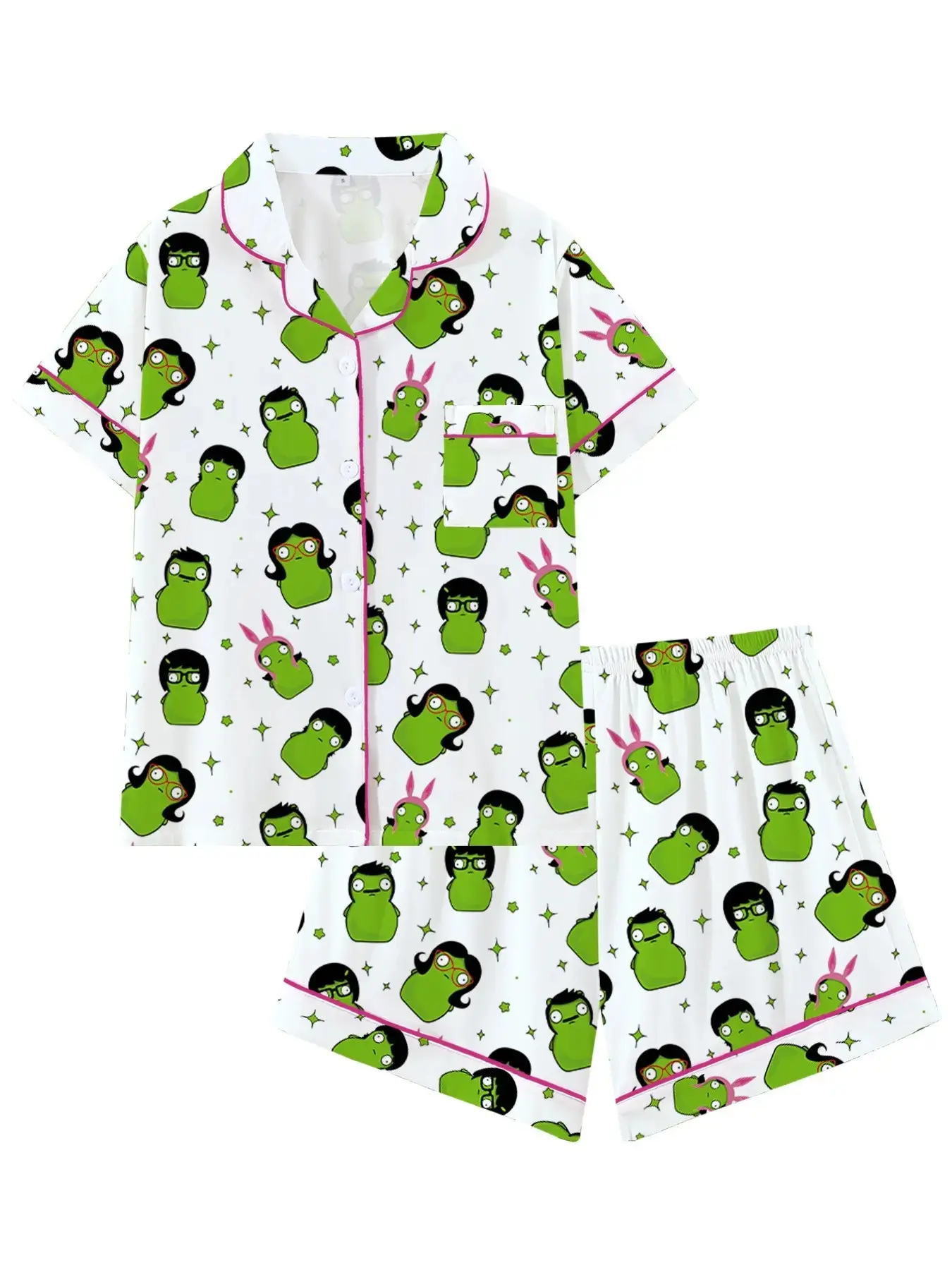 Burgers Kuchi Kopi Pajama Set for Women, Loose Fit Short Sleeve Sleepwear, Comfortable 2 Piece Loungewear, All Season PJs, Fun Gift