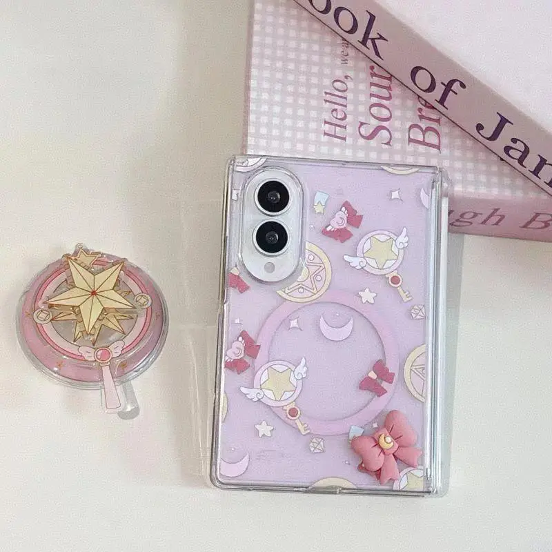Korean-style Instagram cartoon Sailor Moon magic wand phone case for Samsung Galaxy Z Fold 8 (Fold8), new full-coverage design with a central axis, drop-resistant protective cover, magnetic stand case for women