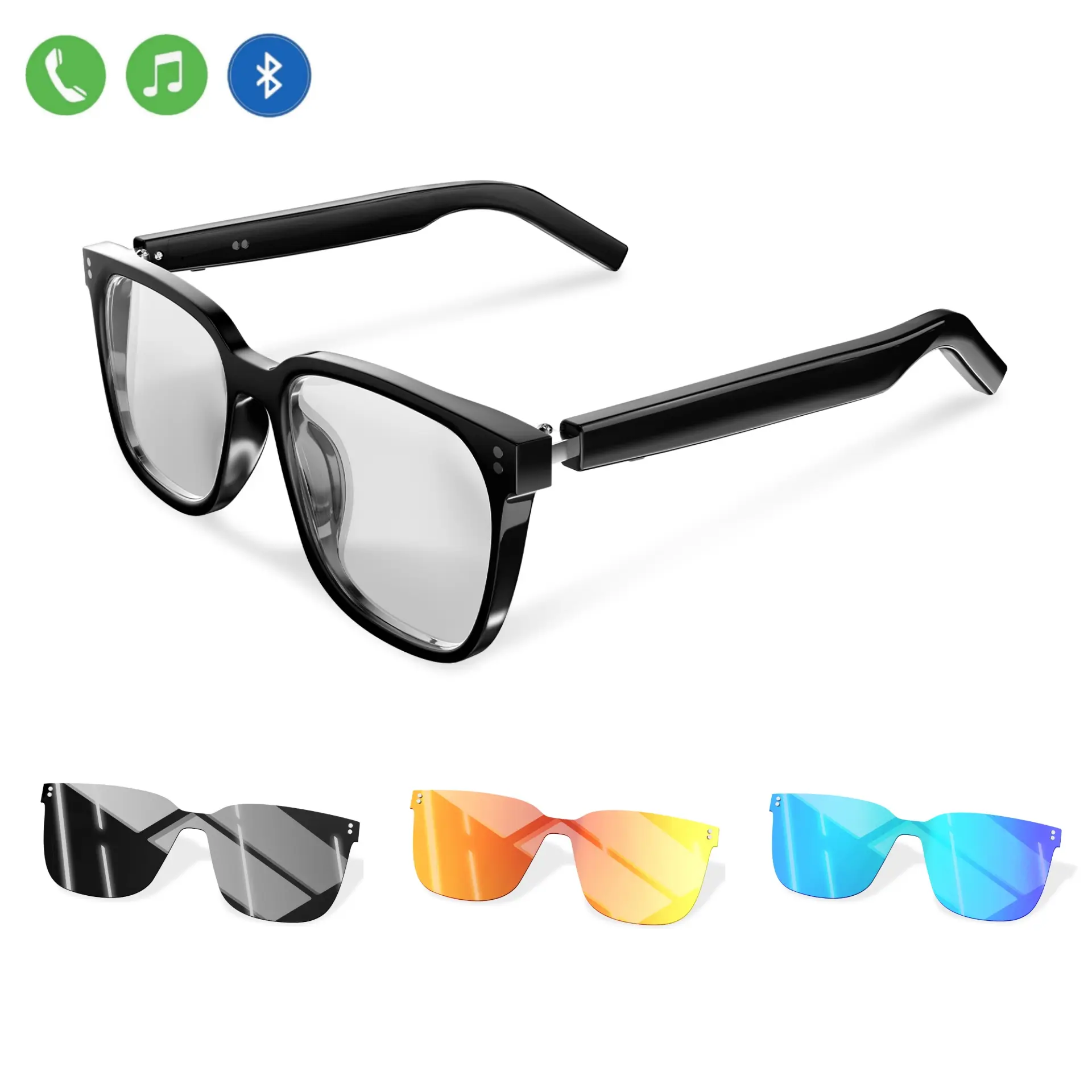 Magnetic Dual-Lens Bluetooth Rechargeable Lens Smart Glasses, Digital Eye-Friendly Smart Glasses with Fast Wireless Connection, Large Frame, Lightweight Comfort for Hands-Free Calling, Music Player & Sun Wear, Digital Smart Glasses, Hands-Free Calling Sma