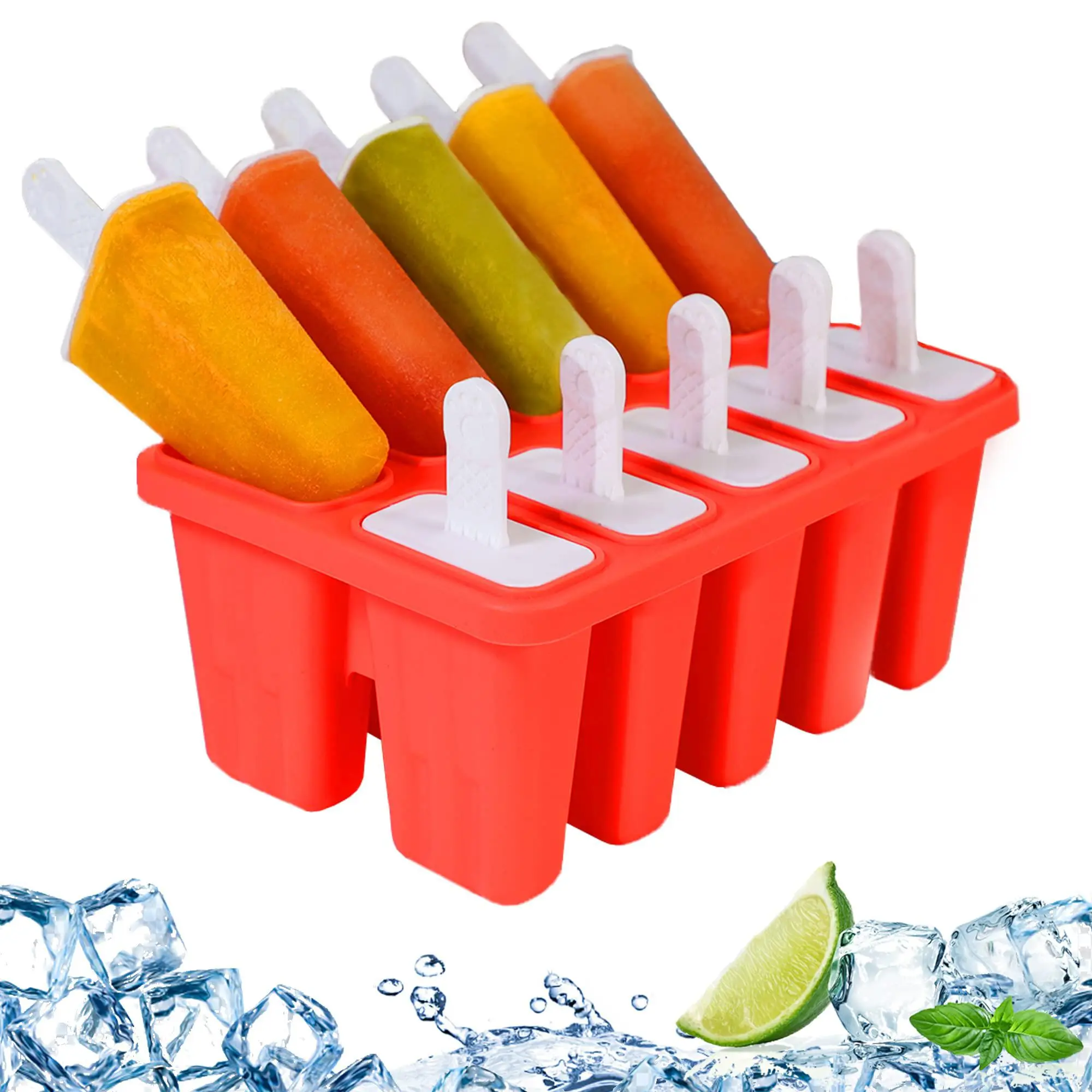 10-cavity Silicone Popsicle Mold, 1 Count Ice Cream Mold with Ice Sticks & Dividers, Ice Cream Maker for Yogurt & Juice & Cocktails, Kitchen, Kitchenware, Kitchen Gadgets, Freezer Frost Ice Mold, Popsicles Molds