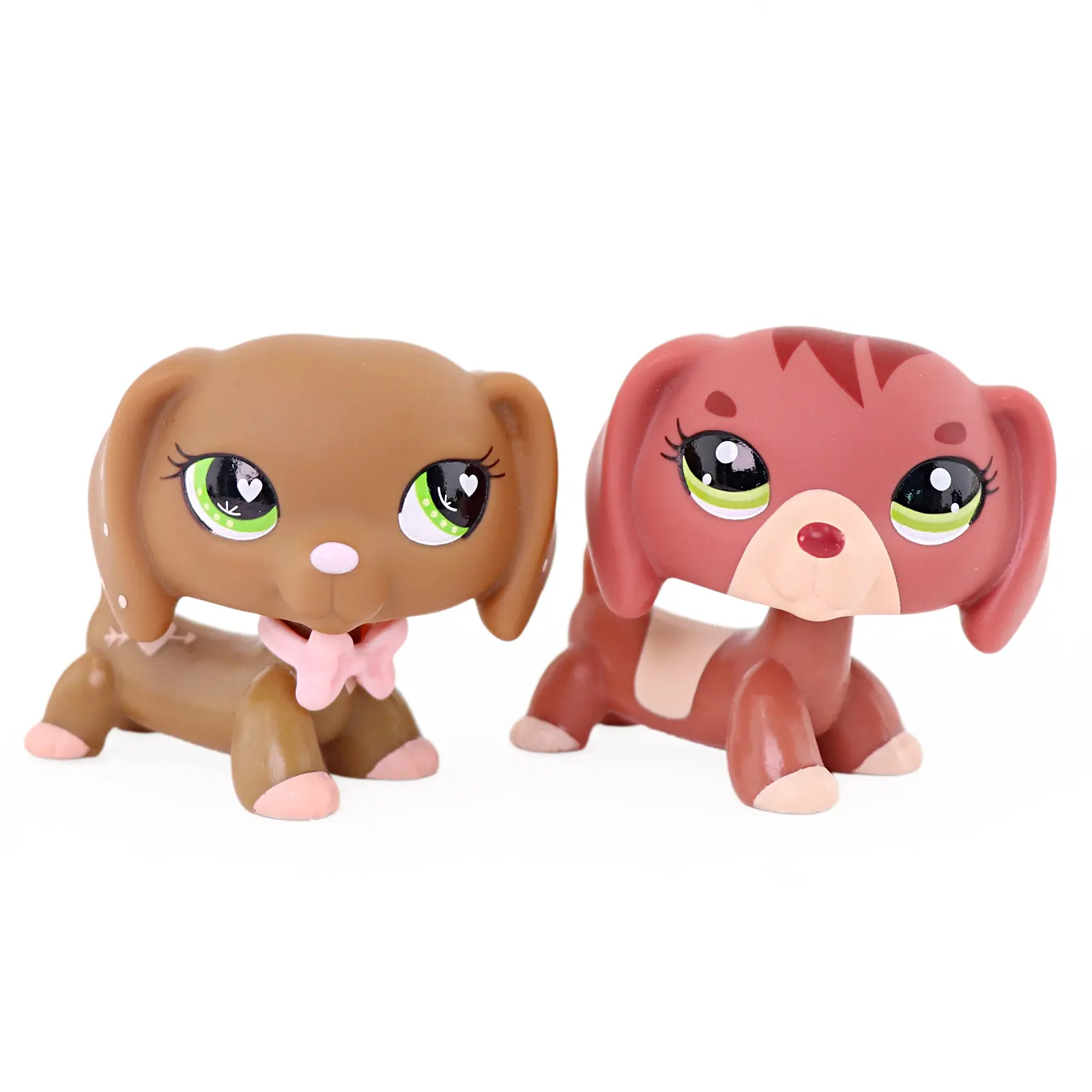 2 Pcs Mini Dachshund Puppy Figurines Set, Cute Long Body Dog Figures with Pink Bow Accessory, Hand-Painted Collectible Pet Animal Statues, Mini Doll Gift for Kids Girls Birthday Party Favor