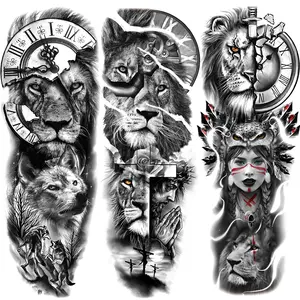 3 Pack Lion and Broken Clock Cross Pattern Temporary Tattoo For Beginners, Waterproof Tattoos, Ideal for Men and Women, Perfect Gift for Any Occasion