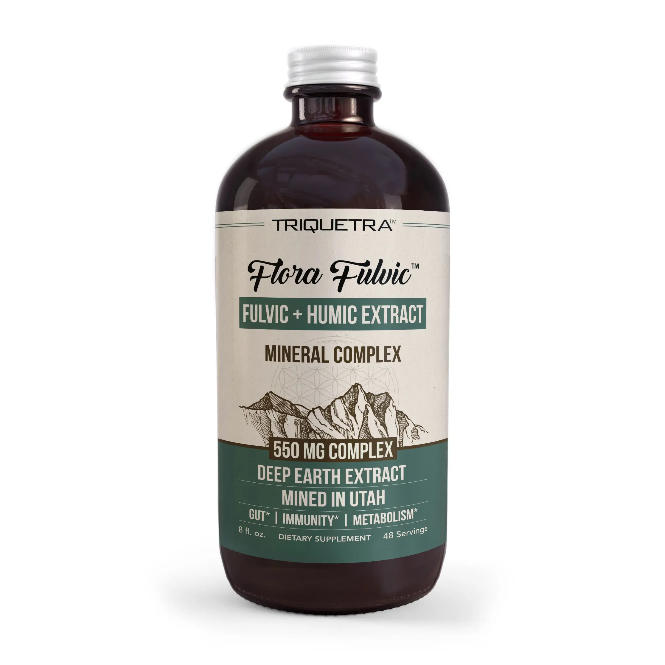 Flora Fulvic | Natural Trace Mineral Complex with Fulvic Acid & Humic Acid – 550 mg, Mined in Utah, Supports Gut Health & Digestion – 8 fl oz