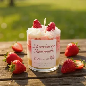 Strawberry Cheesecake Soy Wax Dessert Candle  by Kismycandle, Scented, Vanialla, Wick, Decor, Gift, Bakery Candles, Aroma Therapy,