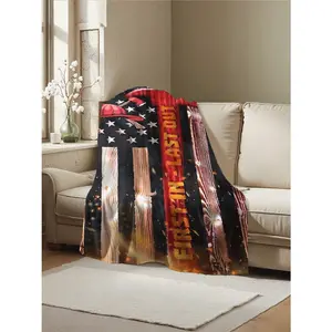 American Flag Firefighter Print  Blanket, Soft Warm Cozy Throw For Sofa Bed Couch, First In Last Out Fireman Themed Lightweight Plush Blanket For All Seasons,A multi-functional and beautiful blanket suitable for decoration, use and as a gift.