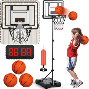 Kids Indoor Basketball Hoop with Scoreboard & Timer,Toddler Adjustable Height Basketball Goal Toy for Outdoor Backyard,Sports Game Play