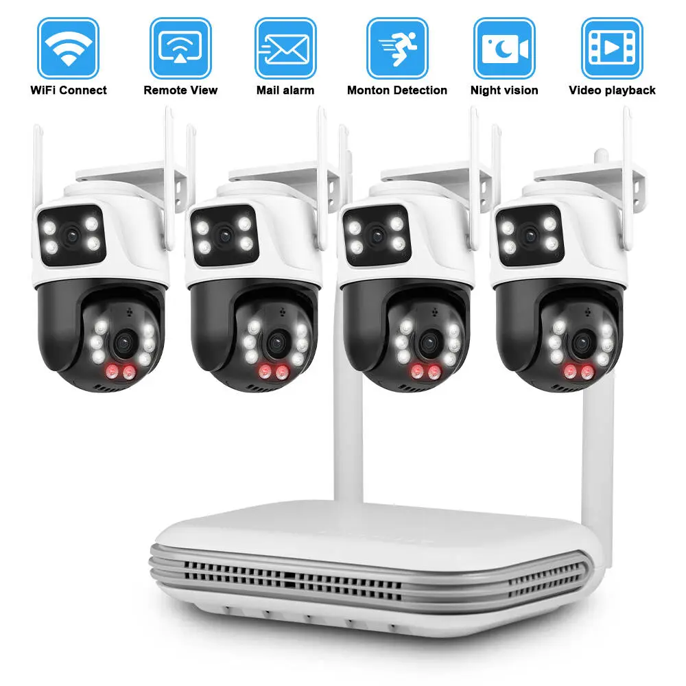 6MP Ultra HD Dual-Lens WiFi Security Wireless Camera Surveillance System, 8CH NVR Kit with Smart PTZ Outdoor Cameras, Dual Screen Display, Color Night Vision, 2-Way Audio, IP66 Waterproof for Home/Business Protection