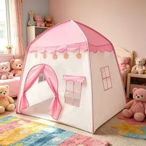 Kids' Party Play Tent House Playhouse | Pink Princess Theme Castle w/ Flower Design | Unisex Role-Play Fun | Holiday Gift | No Accessories or Lights