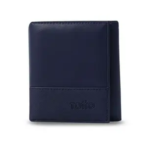 Billetera Totto para Hombre Saffiano Aqi Azul – Con Protección RFID Blocker, Cierre de Broche y Diseño Compacto