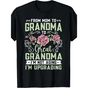 Vintage Rose Great Grandma Upgrade Humor Graphic Tee 100% Cotton Breathable Women's Casual Short Sleeve Pregnancy Announcement T-Shirt