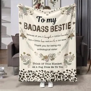 MECE Badass Bestie Flannel Throw Blanket for Sister Gift, BFF Gift, Best Friend Gift, Suitable for Sofa, Bed, Travel, Outdoor, Comfortable, Office, Nap Cozy Blanket  Skin-friendly, soft and lightweight