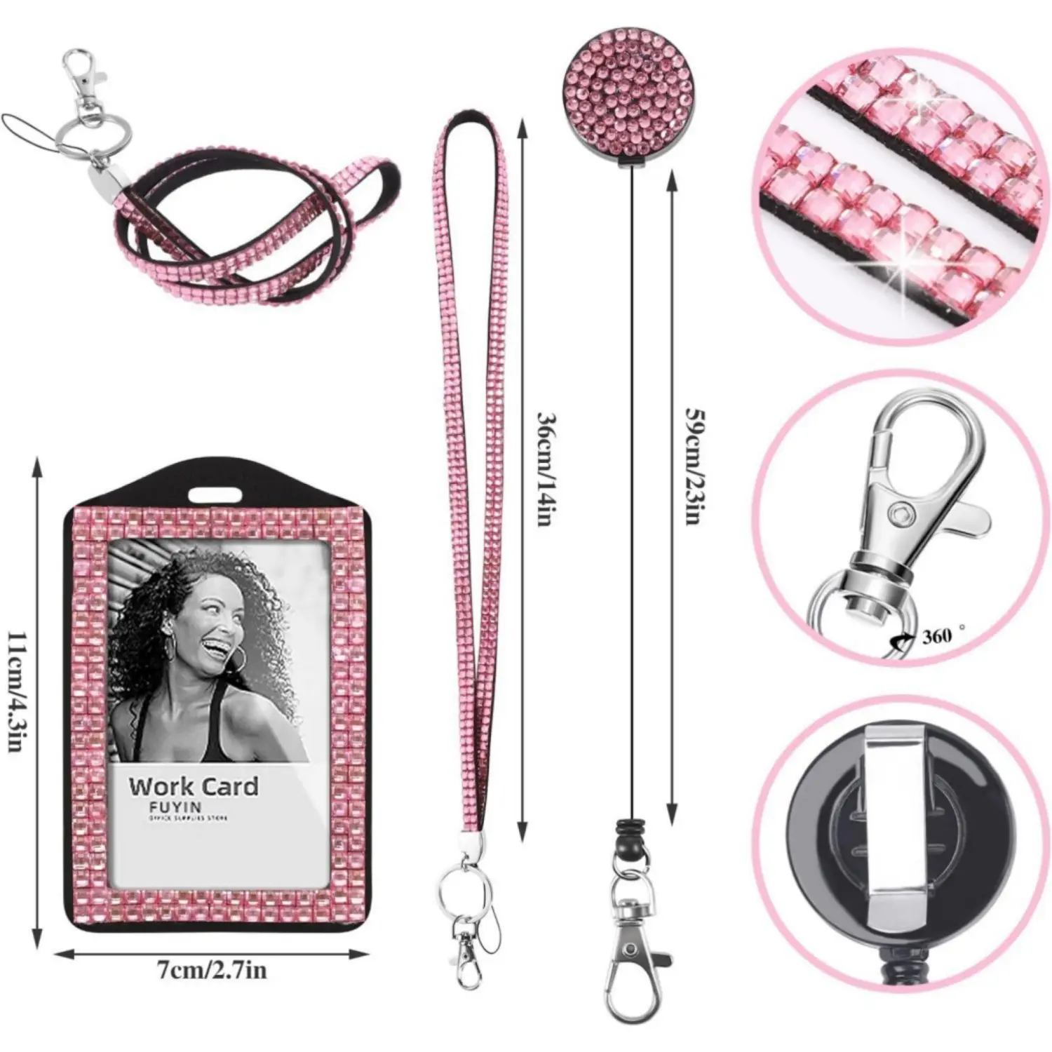 9 in 3 Sets 3 Color Upgraded Rhinestone Lanyard for ID Badges for Women Cute, Bling Mom Lanyards for ID Badges Teacher ID Card Holder Crystal Retractable Badge Reel for Student