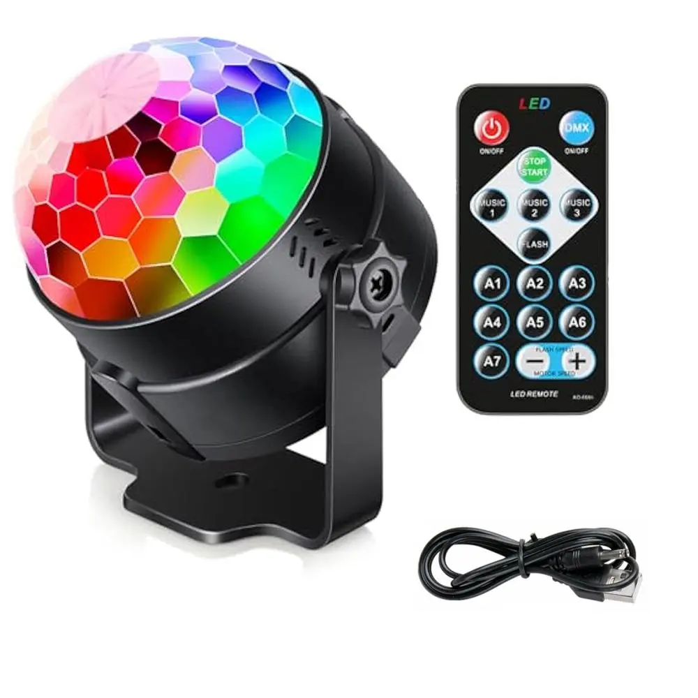 Sound Activated Party Projector Lamp with Remote Control, Disco Ball Strobe Lamp, 7-Modes Stage Light, LED RGB Lights for Home Room Dance Parties Birthday Karaoke Halloween Christmas Decorations