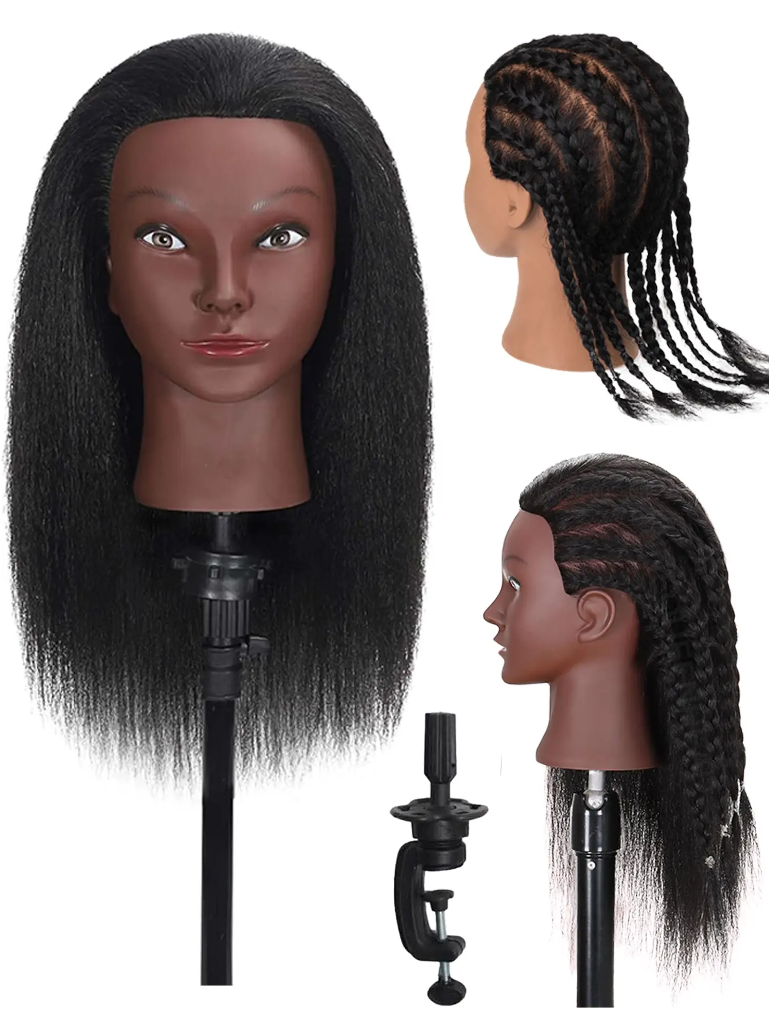 Long Straight Hair Salon Beauty Teaching Mannequin Head 16 Inch 40 Cm Real Hair Curl Flat Iron Dye Bleach Color Practice Mannequin Head Stand Mannequin Human Hair