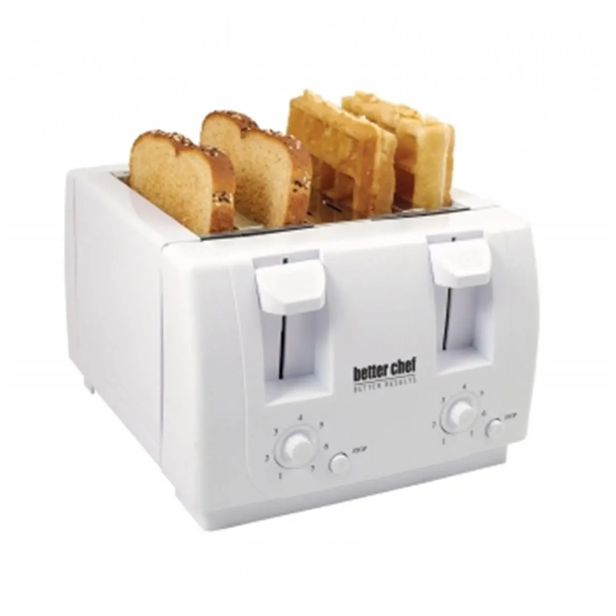 Better Chef IM-241W 4-Slice Dual-Control Lightweight Plastic Countertop Toaster, White - Adjustable Browning Controls, Cancel Button, Cool-Touch ABS Panels, Bagel Function for Bread, Waffles