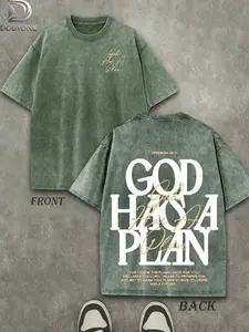 DOBYONE Unisex Washed Vintage "GOD HAS A PLAN" Bible Verse Print Oversized T-Shirt | Y2K Religious Faith High Street American Retro Streetwear Top