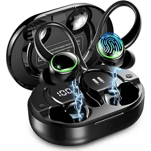 Wireless earbuds, 2026 Bluetooth 5.4 sports headphones, 50 playback function ear cup headphones, with ENC noise cancelling microphone, deep bass fitness headphones for gym running exercise, IP7 headphones with ear hooks, LED display screen