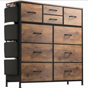 10 Drawer Dresser Chest Fabric Storage Organizer Unit Tower Bedroom Closet Brown
