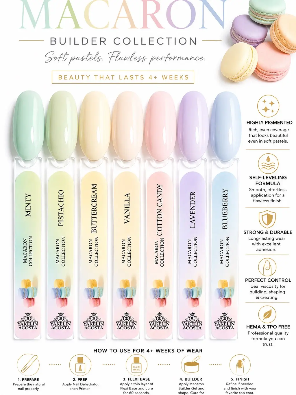 Yakelin Acosta Pastel Builder Gel for Nails - HEMA-TPO Free, Flawless Smooth Polish Effect, Cure Under Light, Salon-Use Manicure Nail Art Cosmetic, Single Item, Hema-Free