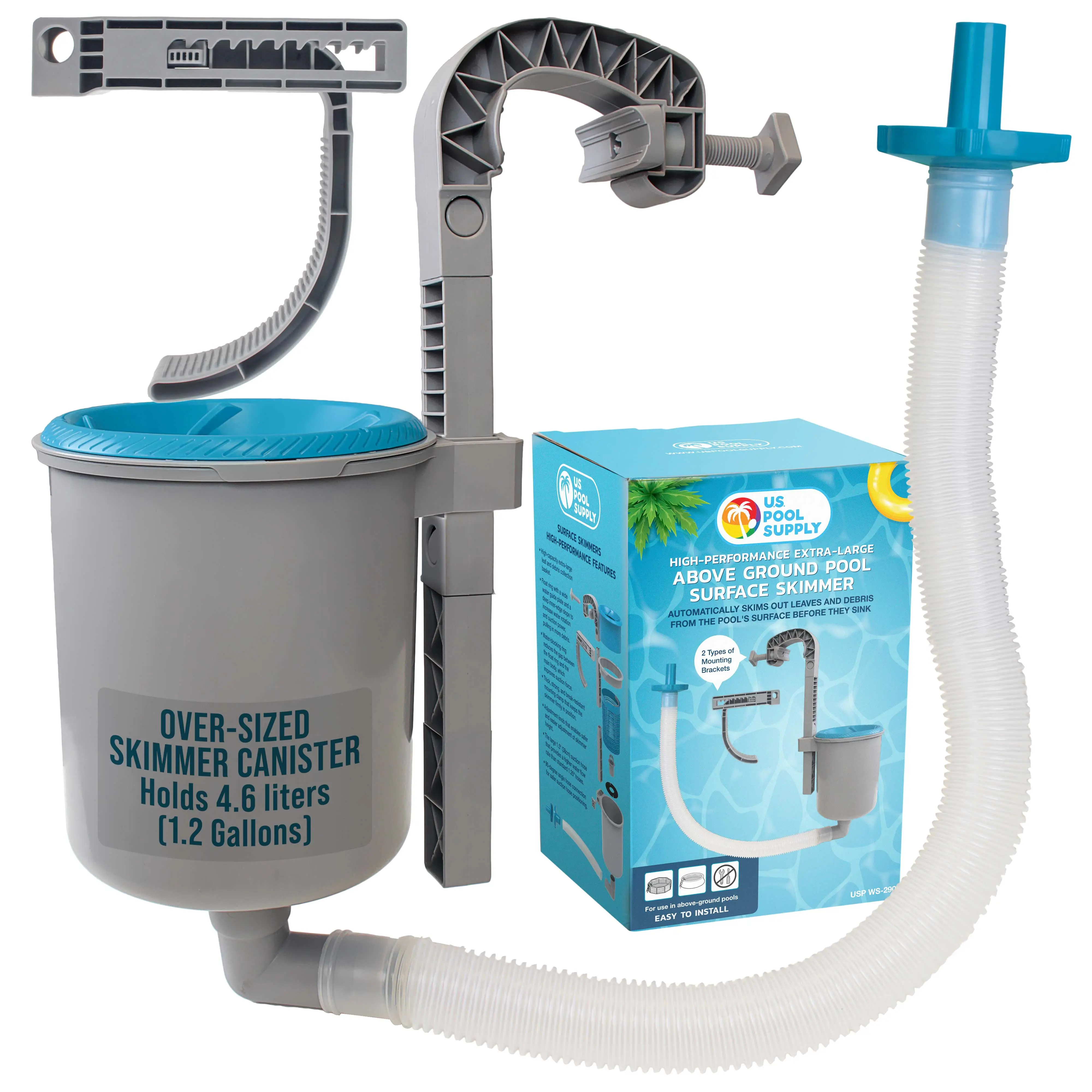 U.S. Pool Supply Above Ground Pool Skimmer, Wall Mount Surface Skimmer - Extra-Large Collection Basket, Automatically Skims Floating Leaves Debris