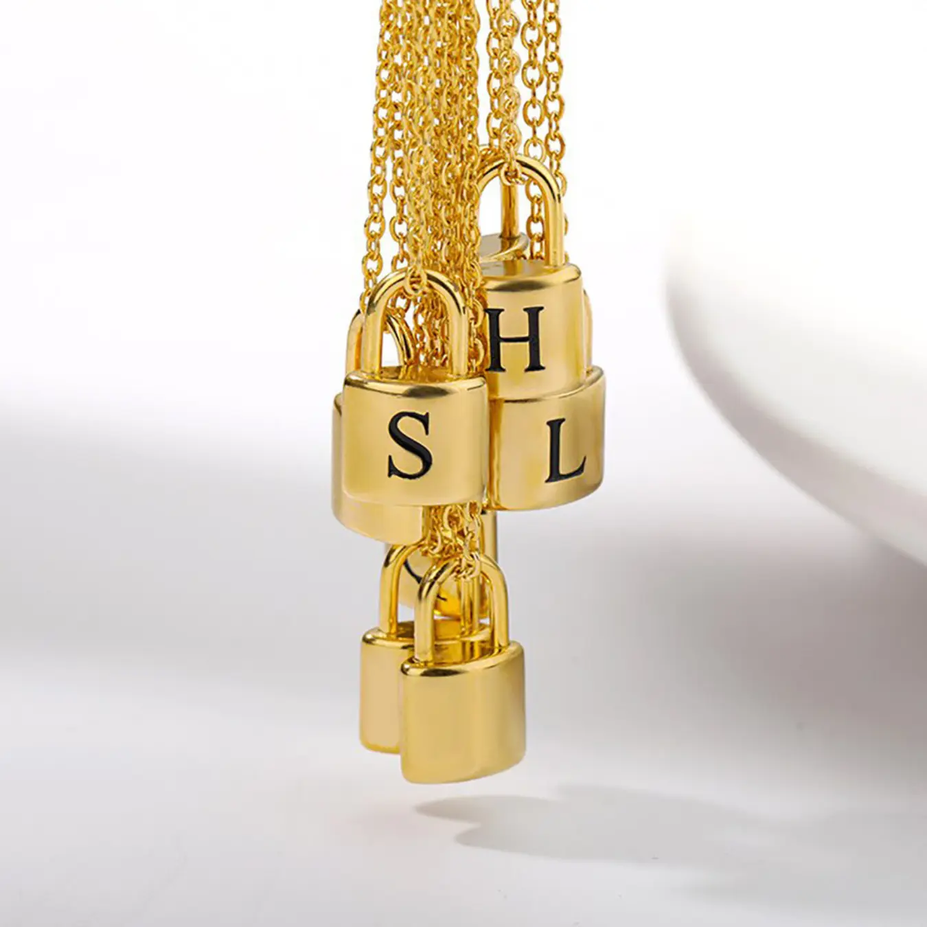 Initial Lock Pendant Dainty Necklace
