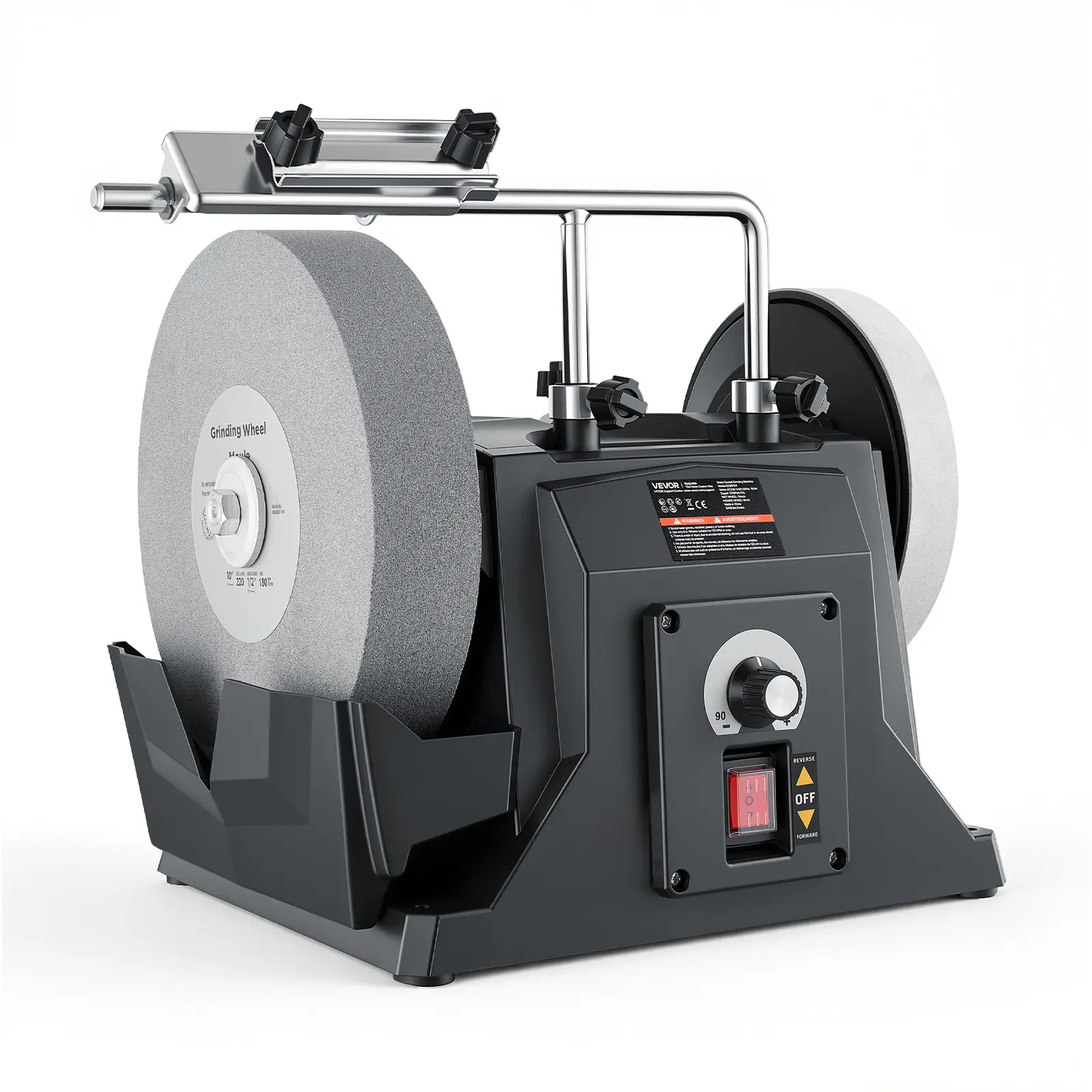 VEVOR Water-Cooled Knife Sharpener Grinder, 1.2A Power, 90–160 RPM Variable Speed, 10" Wet Grinding Wheel, 8" Leather Stropping Wheel, 120V Wet/Dry Stone Machine with Water Tray for Knives, Chisels,toolupgrade