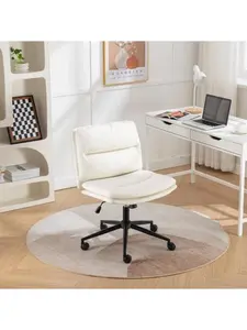 Adjustable Swivel Criss-Cross Chair, Wide Seat/ Office Chair /Vanity Chair, White