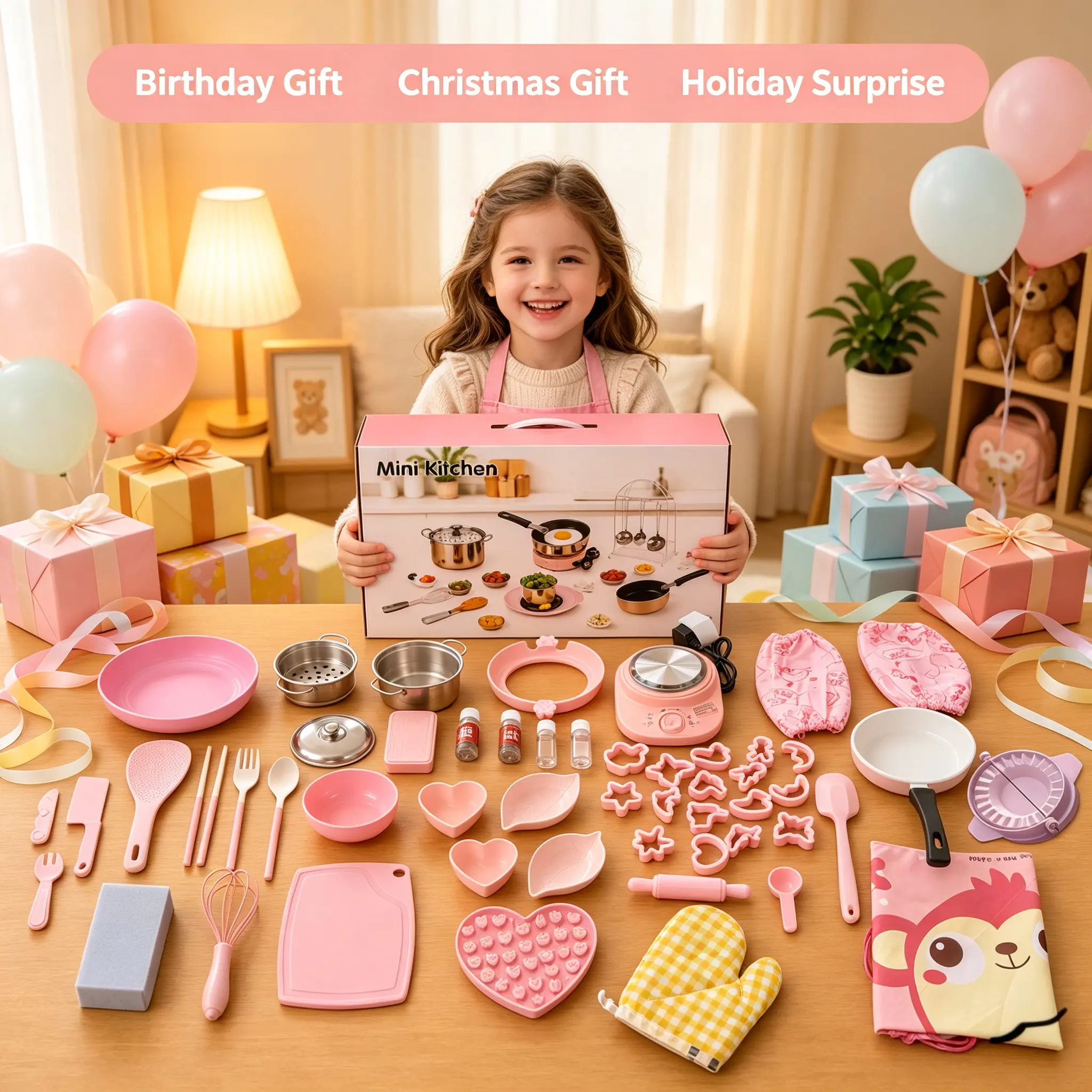 Pink Mini Kids Cooking Playset I Safe Real Food Prep Knife Kit for Children 8-12 I Montessori Toddler Toys | Perfect Valentine's Gift for Girls