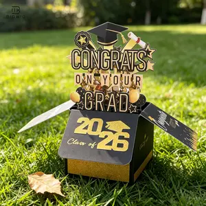 Class of 2026 Graduation Pop Up Card - 3D Graduation Card with Envelope, Congrats Grad Cards Box for High School, College, University Graduate, Money & Gift Card Holder