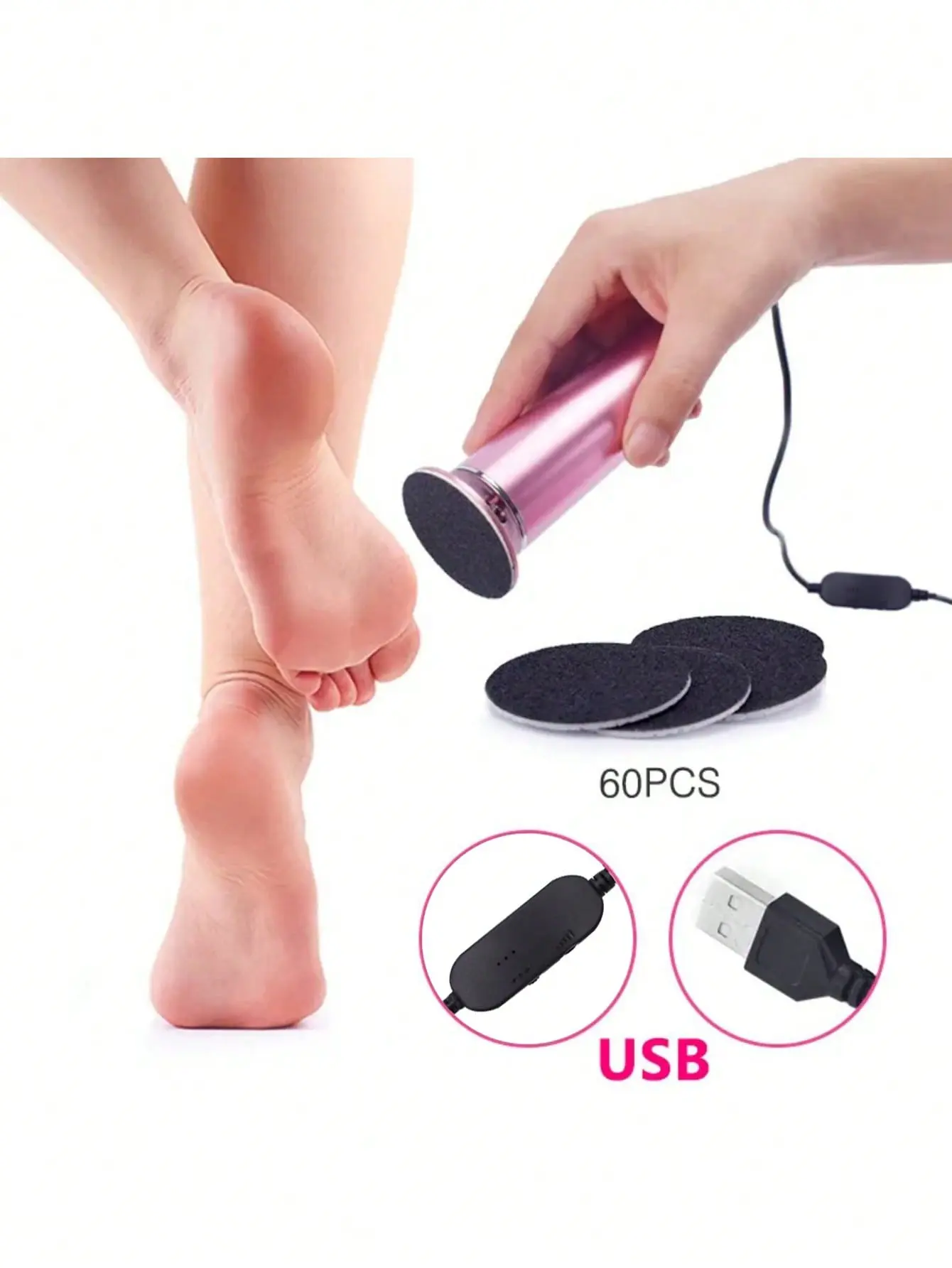 Electric Foot calluse Remover, Speed Adjustable Cocoon Remover ，with 60 Replaceable Sandpaper Trays to Remove Dead Skin and calluses (Pink)
