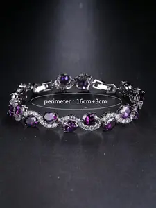 1pc Fashionable Minimalist Copper Circle Cubic Zirconia Twining Silk Rope Purple Adjustable Bridal Wedding Bracelet
