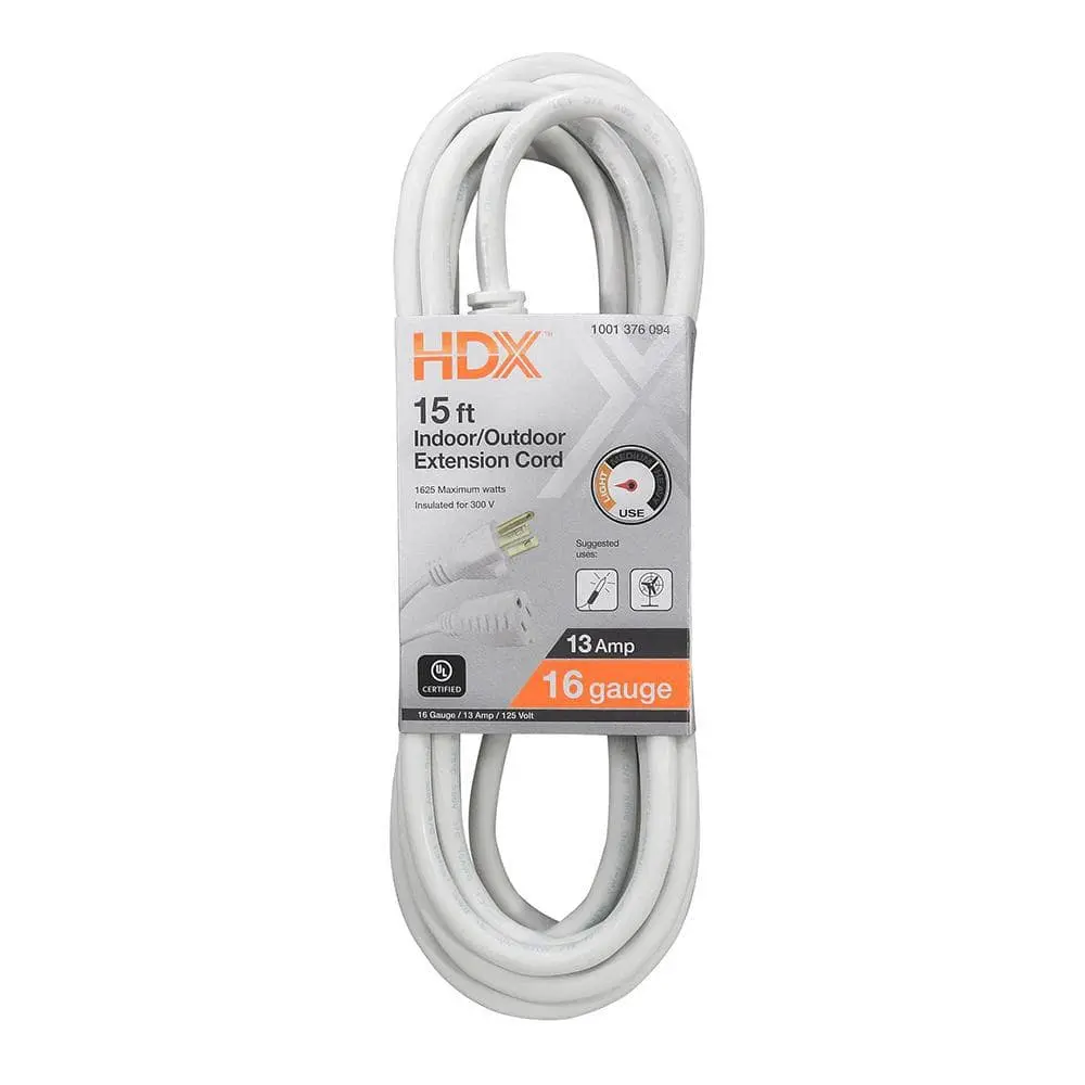 15 ft. 16/3 Light Duty Indoor/Outdoor Extension Cord, White