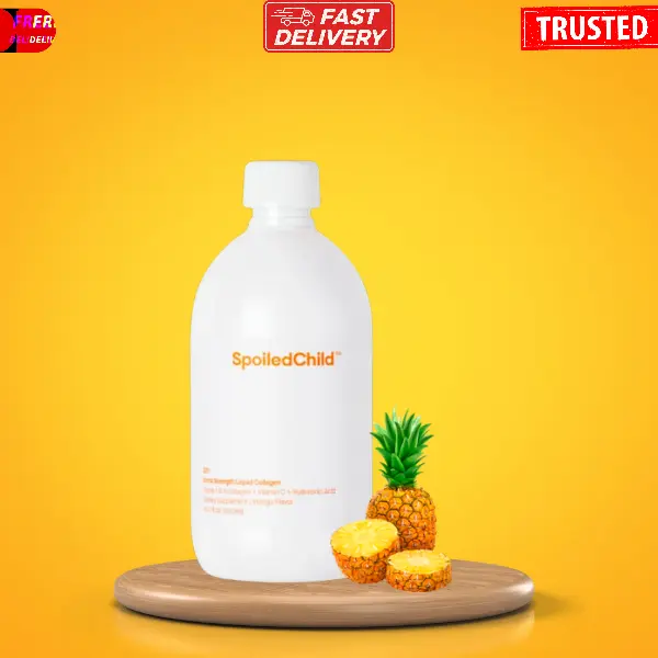 SpoiledChild EZ7 Extra Strength Liquid Collagen 400ml Pineapple Flavor with Vitamin C & Hyaluronic Acid for Skin Hair Nails Joint Gut Health