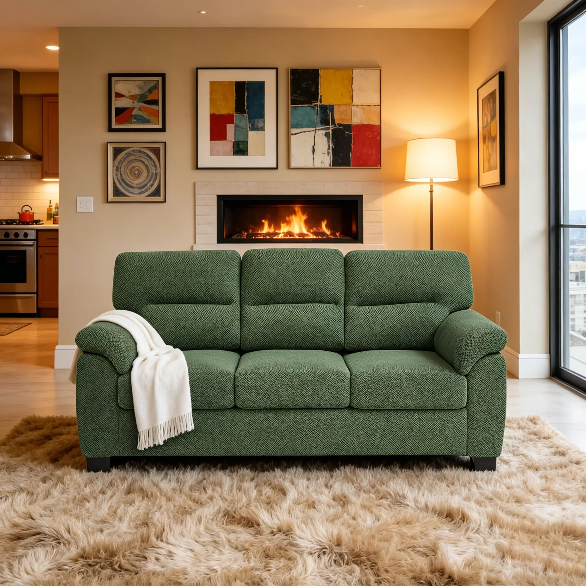[Bellemave] 3-Seater Sofa, Upholstered Couch, Modern Living Room Furniture, Textured Fabric Sofa, Minimalist Settee, Comfortable Armchair, Sturdy Frame Sofa