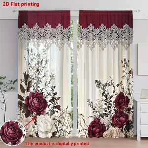 Vintage Rose Floral Print Victorian Style Curtains, Home Decoration Curtain, 2 Piece Set, Window Curtain, Window Drapes, Pocket Rod Installation, Easy Install Curtain, Digital Printing, Privacy Protection