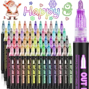 Color Highlighter Pen Double Line Outline Markers, Glitter & Metallic Shimmer Pens, Ideal for DIY Art, Gifts, Crafting Projects