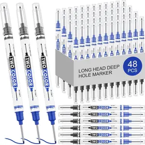 48 count Long  Deep Hole Marker Pens, 20mm Long Nib Marker, Double-ended Deep Hole Markers Bulk  Construction Markers for Carpenter Woodworking Office(Black and Blue)