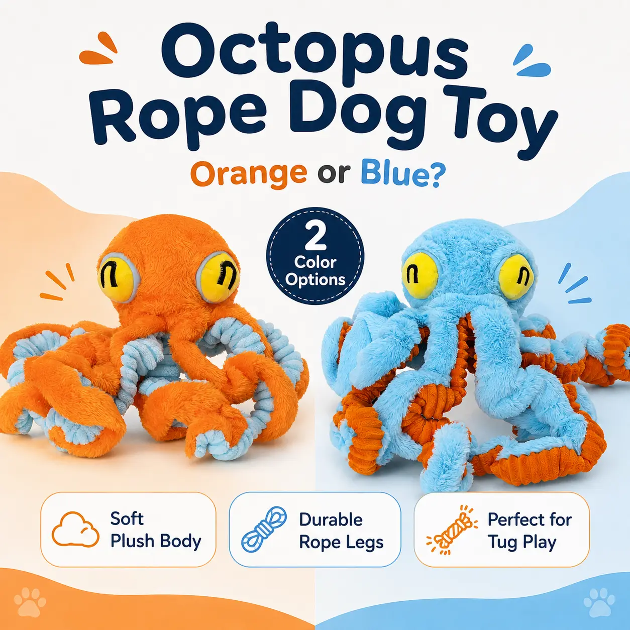 CLEARANCE SALE! BIG OCTOPUS PLUSH DOG TOY - SQUEAKY TUG TOY, STRETCHABLE TENTACLES, BOREDOM RELIEF & TEETH CLEANING FOR LARGE DOGS