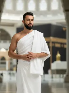 Ihram (Ahram / Ehram) Set for Hajj & Umrah – 2-Piece White Towel Cloth for Men