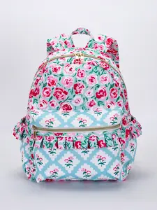 Pink floral Blue Print With Ruffle Kids Backpack