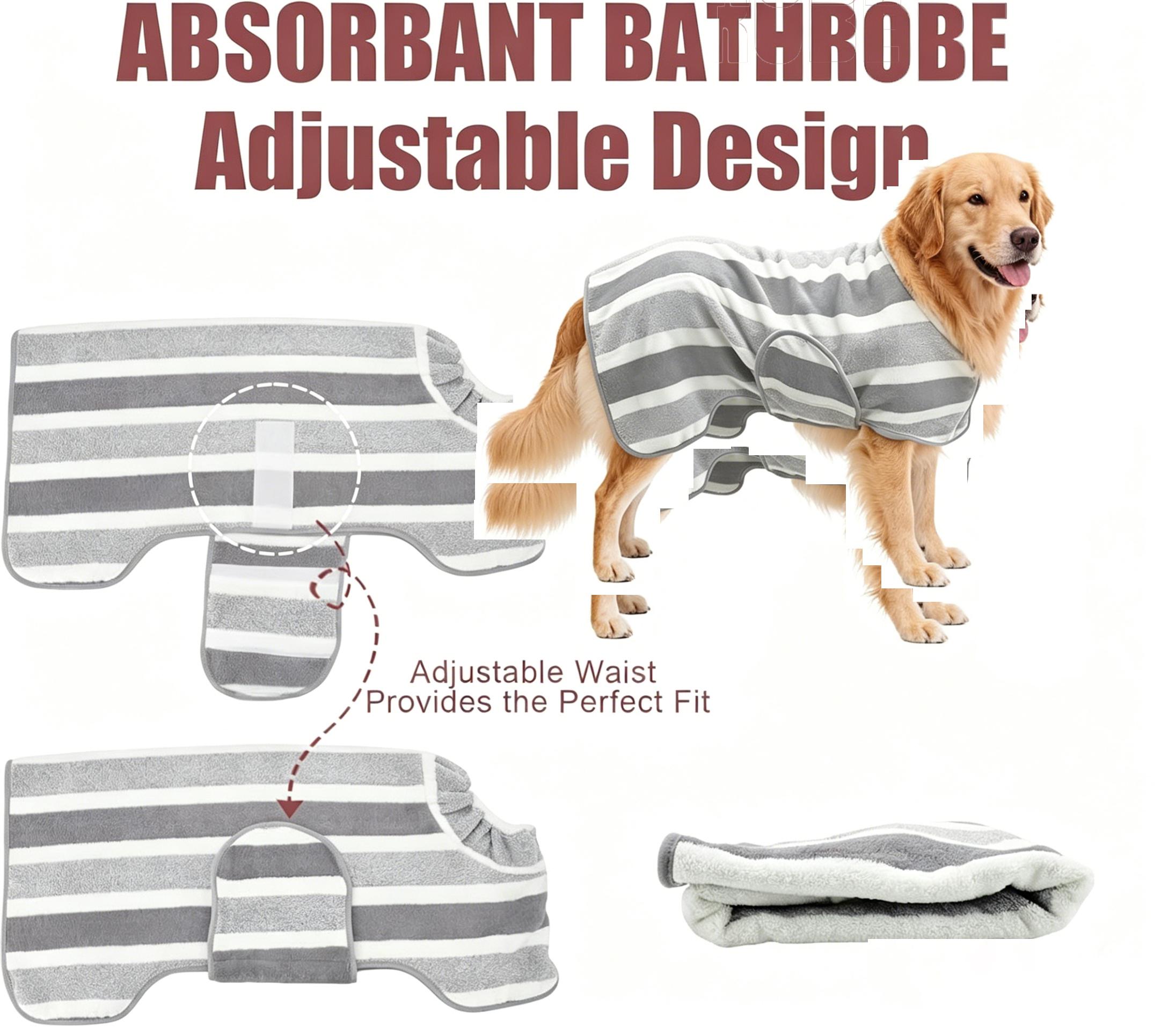 Super Soft & Absorbent Dog Bathrobe, Quick-Dry Striped Pet Towel Robe with Adjustable Belly Wrap Super Soft & Absorbent Dog Bathrobe, Quick-Dry Striped Pet Towel Robe with Adjustable Belly Wrap