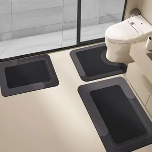 Housego 3PCS Absorbent Bath Mat Magic Rug Sets Quick Drying Non-Slip Rubber Backed Diatomite Surface Soft Comfortable Anti-Slip Backing Easy Clean Bathtub Silicone Black Shower soft bathroom mat bathroom floor mat